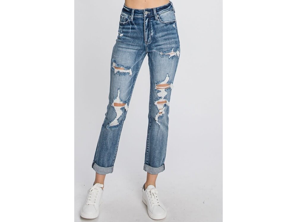 Petra153 Super HighRise Distressed Mom Jean