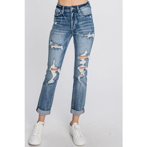 Petra153 Super HighRise Distressed Mom Jean