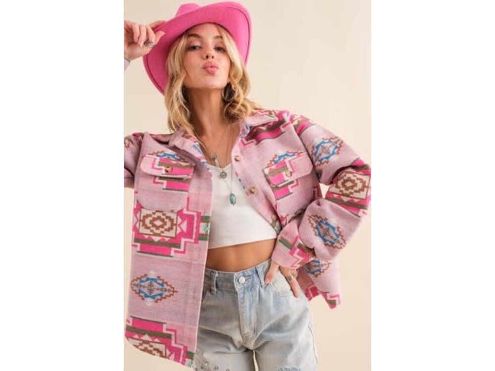 Blue B Aztec Shirt Jacket Taupe-