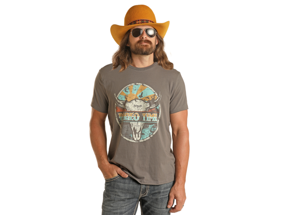 Rock and Roll Denim Rodeo Time Scenic Graphic Tee- Charcoal-