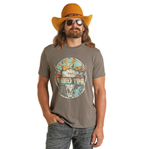 Rock and Roll Denim Rodeo Time Scenic Graphic Tee- Charcoal-