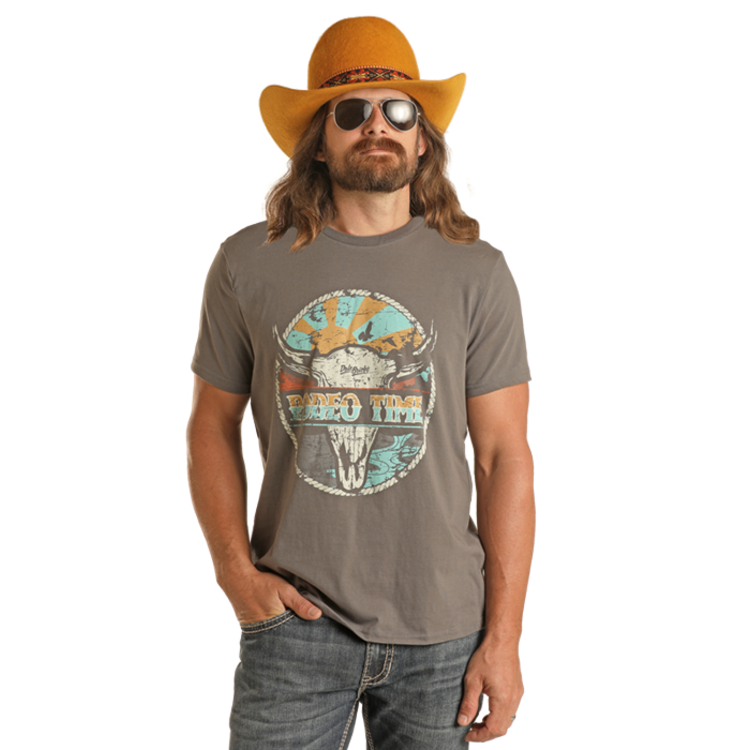 Rock and Roll Denim Rodeo Time Scenic Graphic Tee- Charcoal-