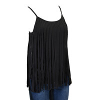 Faux Suede Fringe Cami -  Black