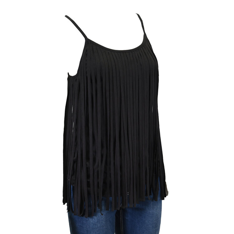 Cowgirl Hardware Faux Suede Fringe Cami -  Black
