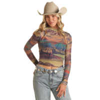 Western Scene Mesh Top
