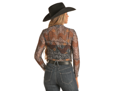 Rock and Roll Denim Western Mesh Shirt with Checkerboard
