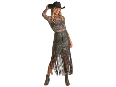 Rock and Roll Denim Black Fringe Skirt