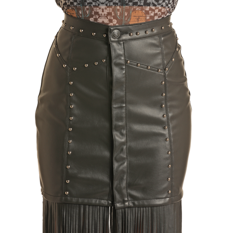Rock and Roll Denim Black Fringe Skirt