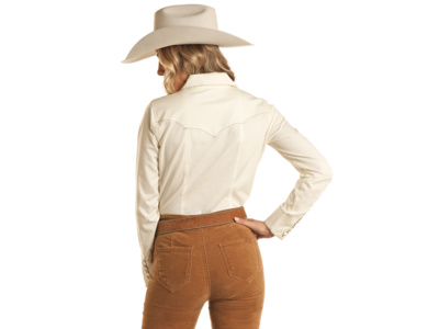 Rock and Roll Denim Retro Embroidered Pearl Snap-