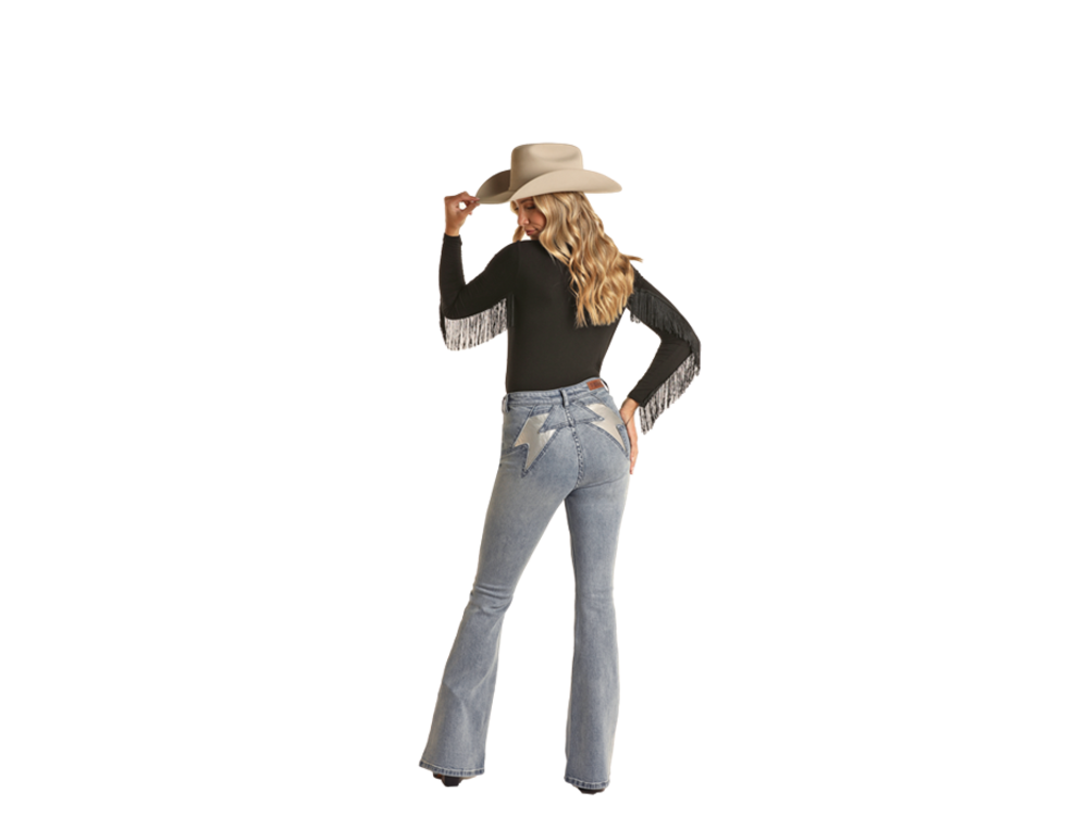 Rock and Roll Denim Lightning Bolt Flare-