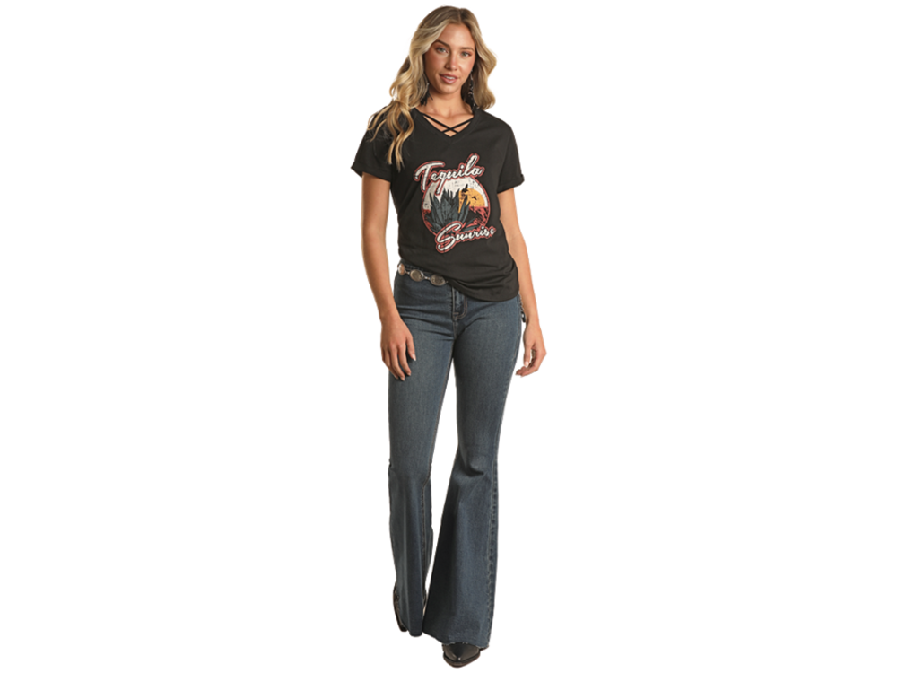Rock and Roll Denim Tequila Sunrise Graphic Tee-