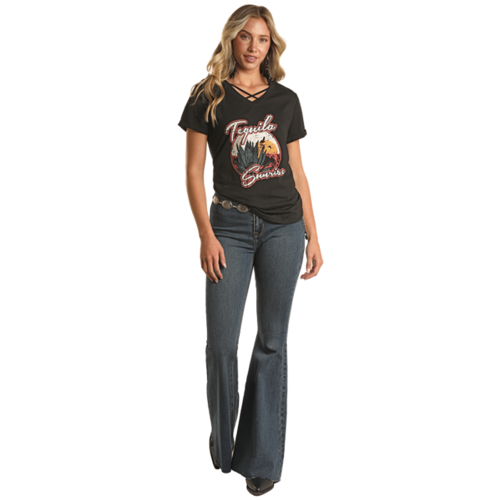 Rock and Roll Denim Tequila Sunrise Graphic Tee-