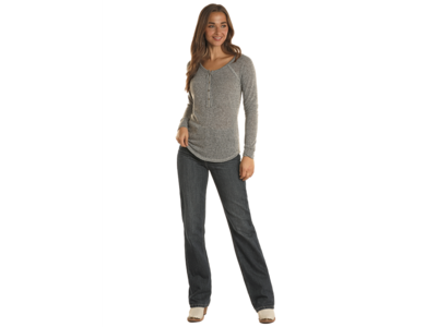 Rock and Roll Denim Long Sleeve Henley- Grey-