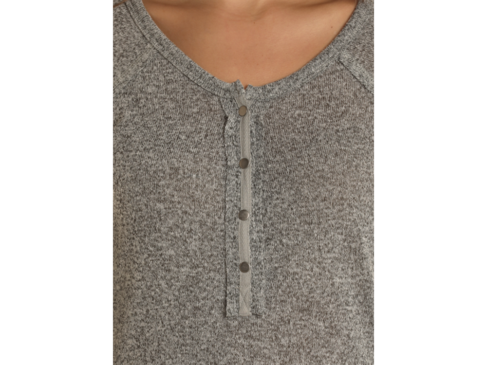 Rock and Roll Denim Long Sleeve Henley- Grey-
