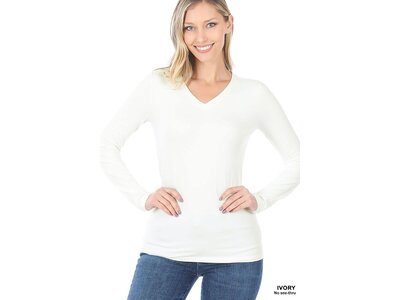 Brushed Microfiber V-Neck- Ivory