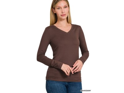 Brushed Microfiber V-Neck- Brown