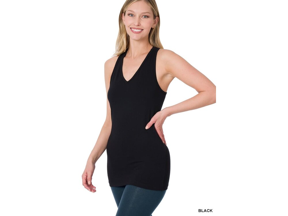 Long Racerback Stretch Tank- Black