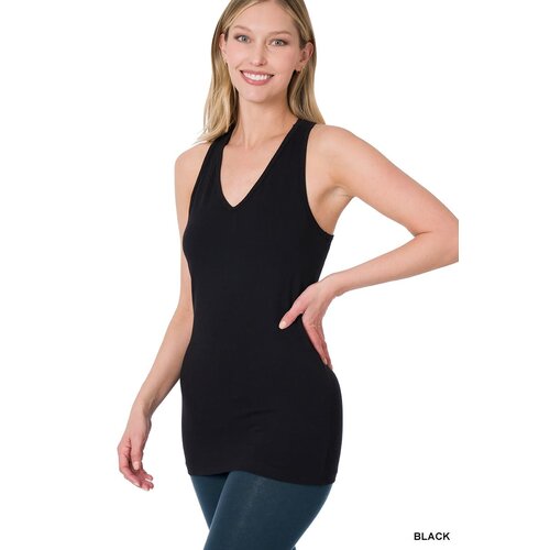 Long Racerback Stretch Tank- Black