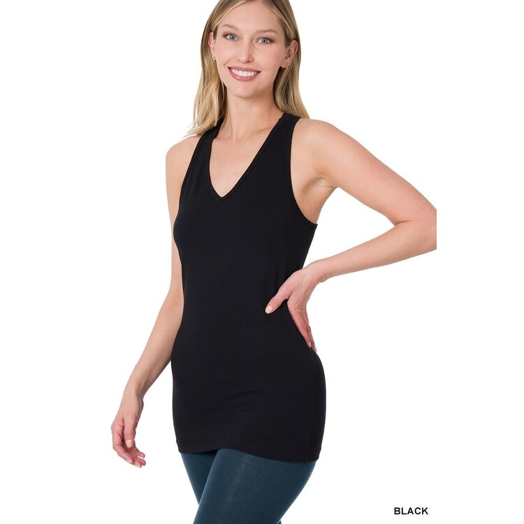 Long Racerback Stretch Tank- Black