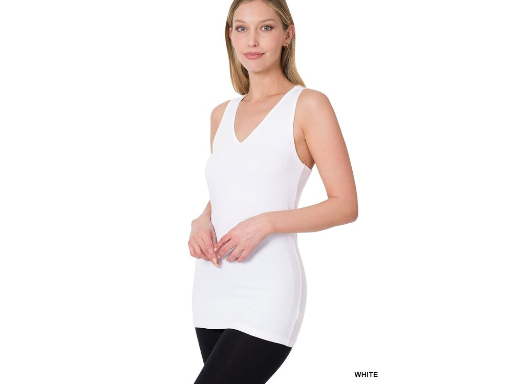 Long Racerback Stretch Tank- White