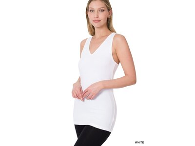 Long Racerback Stretch Tank- White