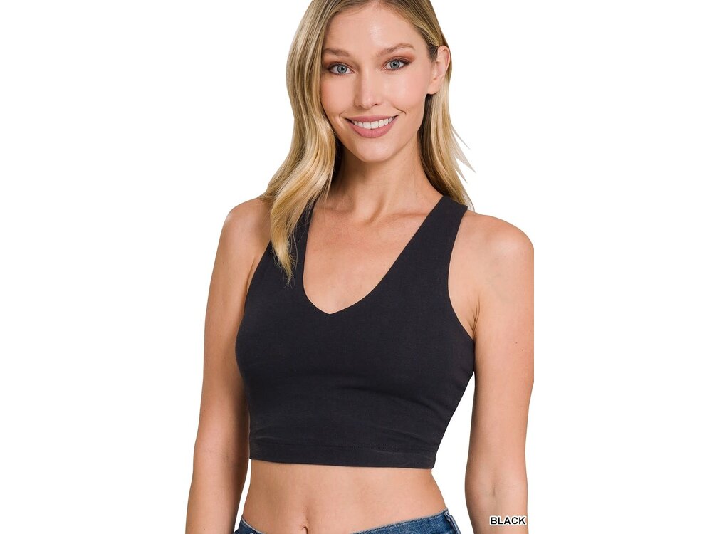 V-Neck V-Back Crop Top- Black
