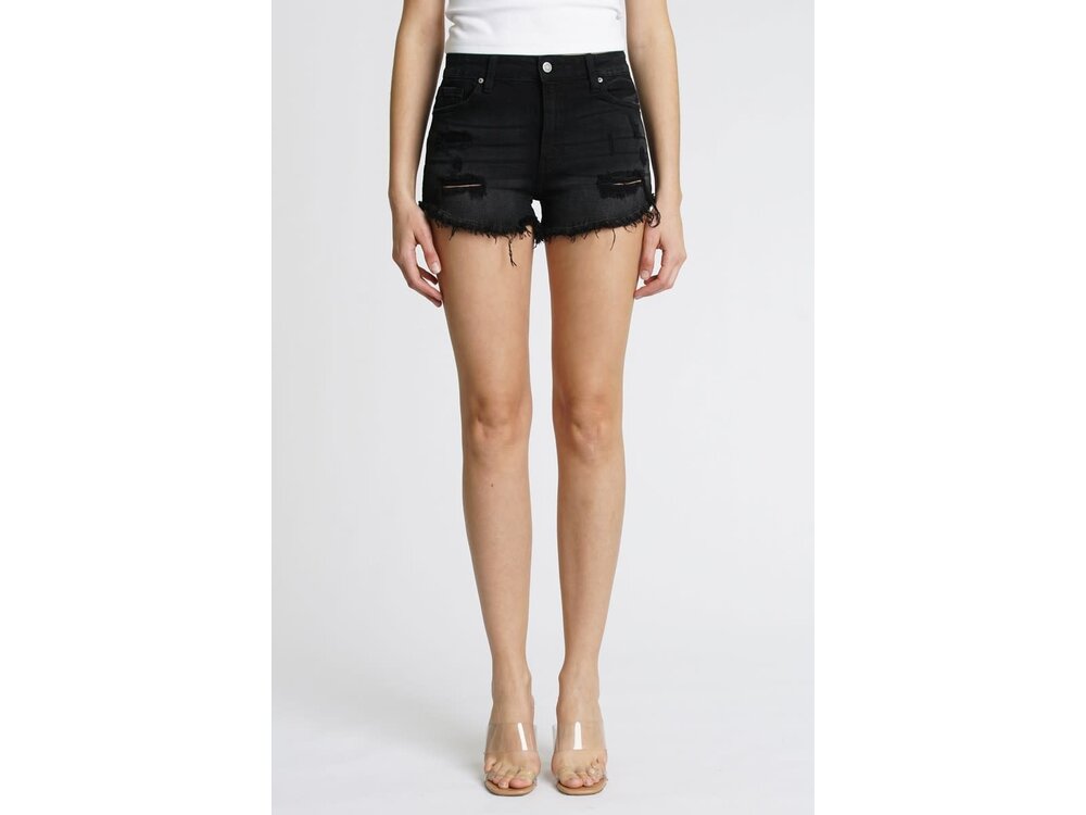 Eunina Black High Rise Distressed Shorts