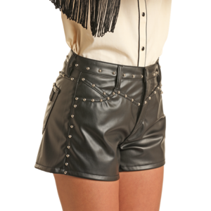 Rock and Roll Denim Black Studded Leather Shorts-