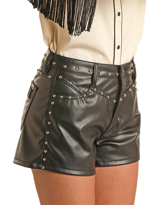 Rock and Roll Denim Black Studded Leather Shorts Alternate Route Outfitters