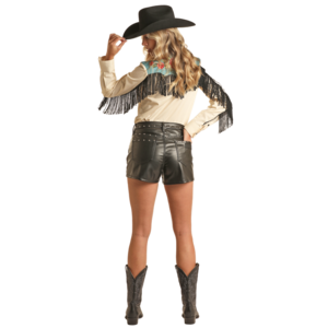 Rock and Roll Denim Black Studded Leather Shorts-