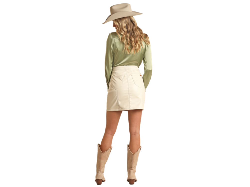 Rock and Roll Denim Western Yoke Leather Skirt- Cream-