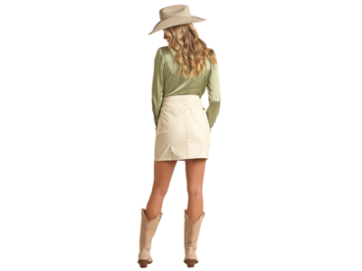 Rock and Roll Denim Western Yoke Leather Skirt- Cream-