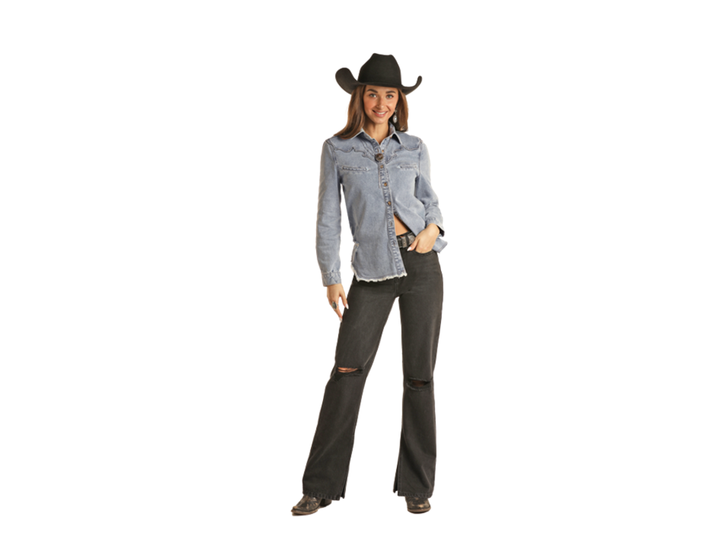 Rock and Roll Denim Distressed Western Denim Shirt-