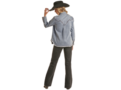 Rock and Roll Denim Distressed Western Denim Shirt-