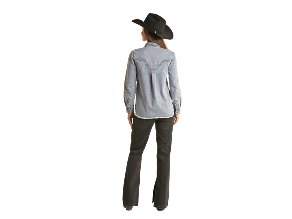 Rock and Roll Denim Distressed Western Denim Shirt-