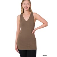 Long Racerback Stretch Tank- Mocha-