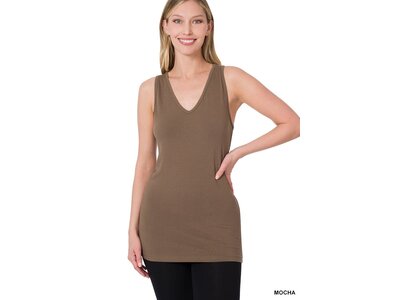 Long Racerback Stretch Tank- Mocha-