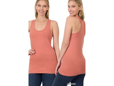 Long Racerback Stretch Tank- Ash Rose-