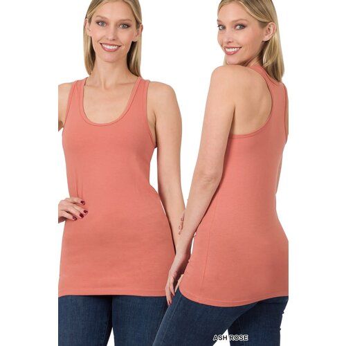 Long Racerback Stretch Tank- Ash Rose- Long Racerback Stretch Tank- Ash Rose-