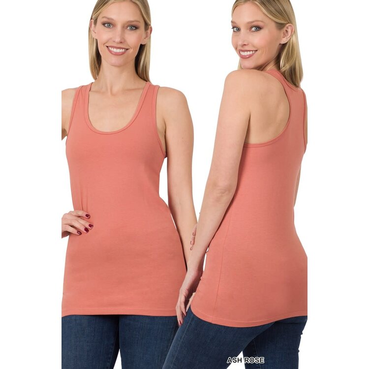 Long Racerback Stretch Tank- Ash Rose-