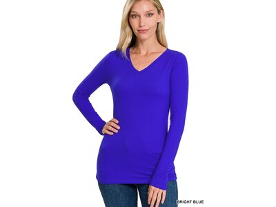 Brushed Microfiber V-Neck- Blue-