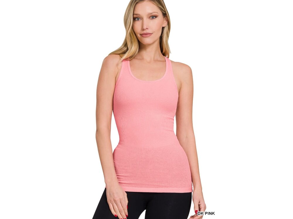Ribbed Stretch Racerback Tank- Dk Pink-