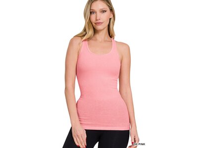 Ribbed Stretch Racerback Tank- Dk Pink-