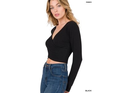 Ribbed Wrapped Crop Top- Black