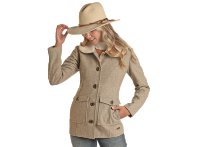 Powder River Outfitters Wool Peacoat with Berber Collar- Cream-