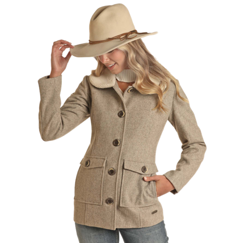 Powder River Outfitters Wool Peacoat with Berber Collar- Cream-