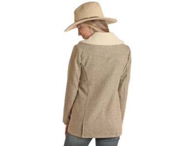 Powder River Outfitters Wool Peacoat with Berber Collar- Cream-