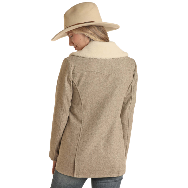 Powder River Outfitters Wool Peacoat with Berber Collar- Cream-
