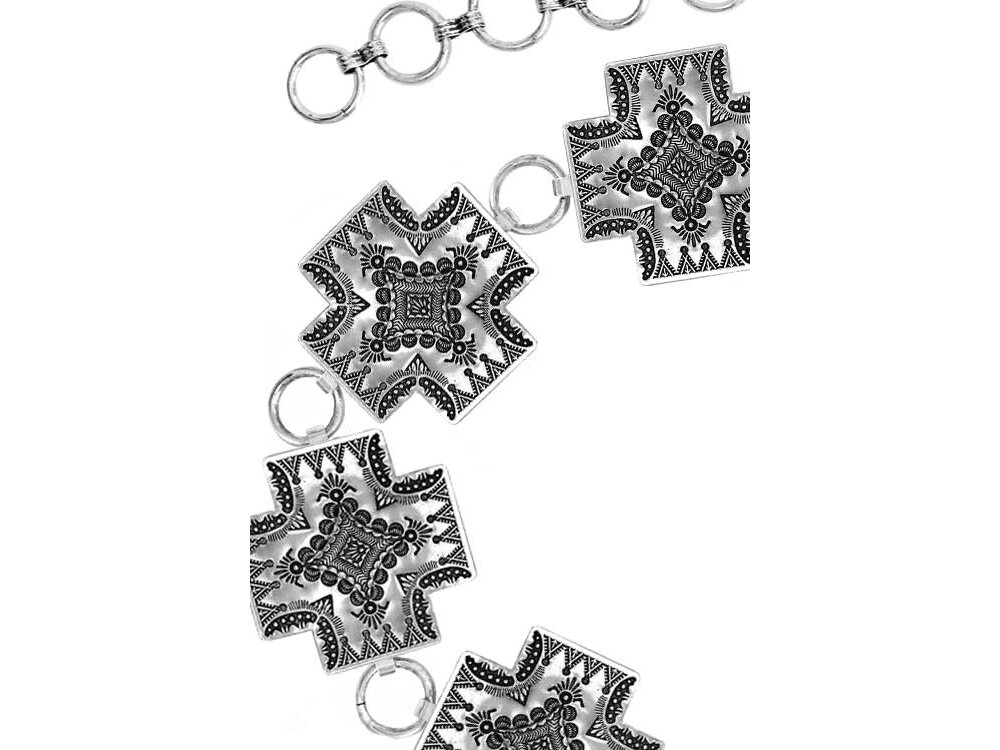 Aztec Cross Concho Belt- L/XL- Silver