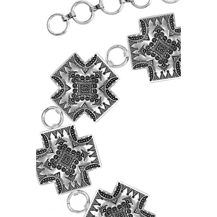 Aztec Cross Concho Belt- L/XL- Silver